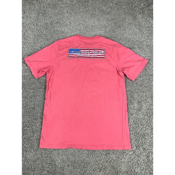 Vineyard Vines Shirt Boys Extra Large Pink Blue USA Flag Short Sleeve Pocket Tee - Picture 1 of 11